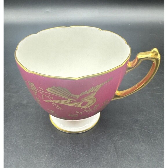 VTG Coalport BURGUNDY & GOLD Birds Bone China Footed Teacup & Saucer England - Picture 5 of 14
